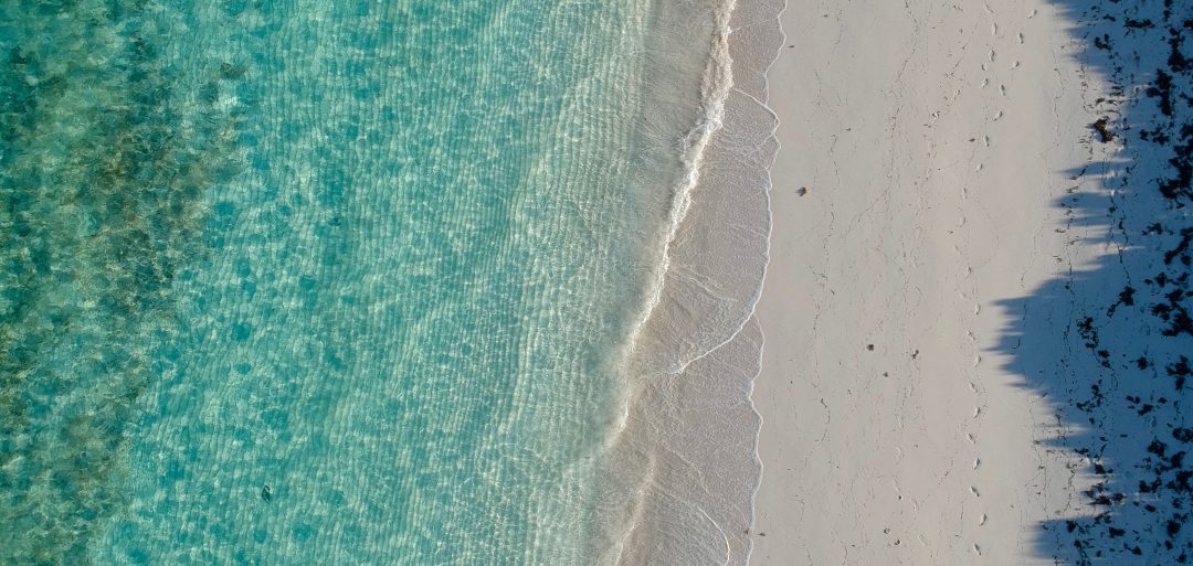 Sandy beach and clear water in Grand Bahama